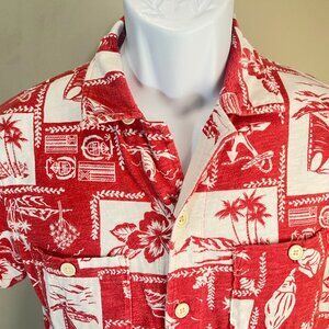 J. Crew Men's red and white slub Hawaiian short sleeve shirt Small S EUC